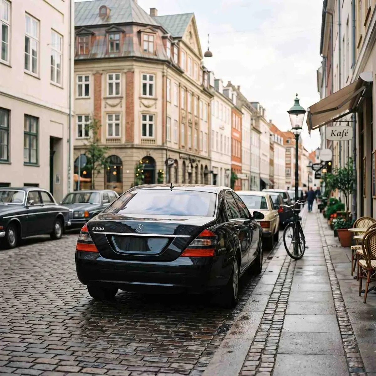 Black Mercedes waiting on a Copenhagen street