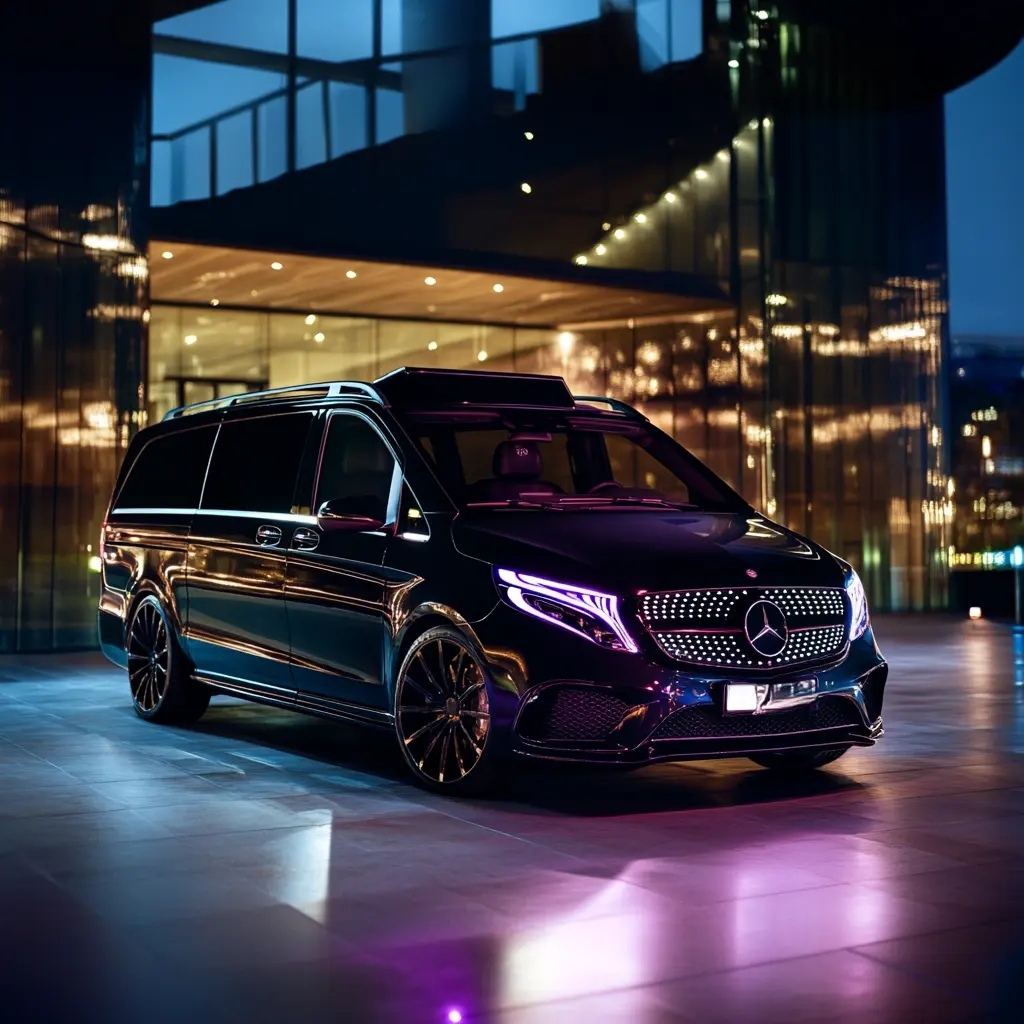 Mercedes V-Class chauffeur vehicle at night